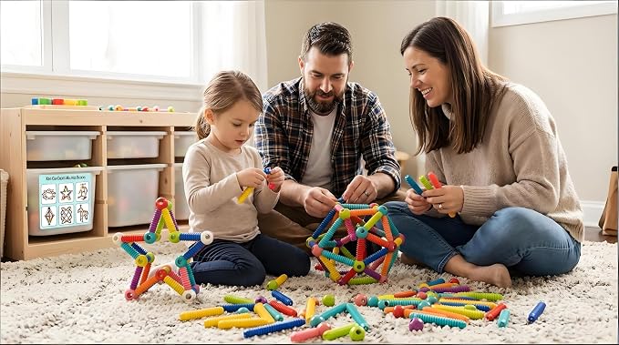 86PCS Flexible Building Rods for Kids Ages 3+, STEM Construction Toy with Bendable Rods & Connectors, Creative Building Set with Storage Box, Educational Toy for Boys & Girls