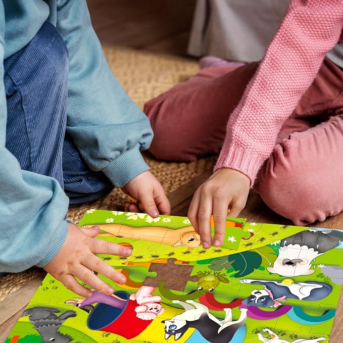 60 Piece Puzzles for Kids Ages 4-6 - 4 Jigsaw Toddlers Puzzles Ages 3-5 | Zoo, Dogs, Animals Puzzles for Children Ages 6-8 - Educational Gift Game for Boys and Girls
