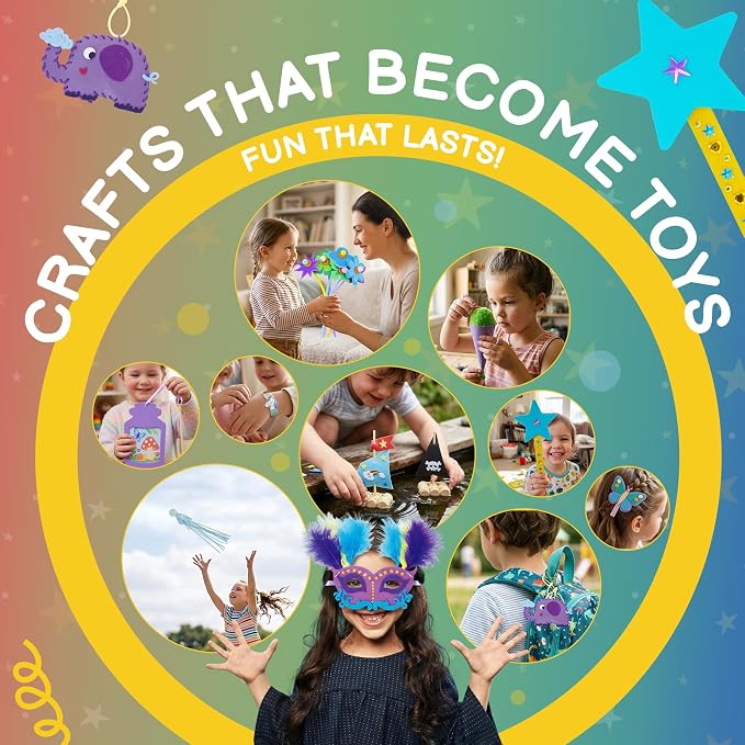 QuTZ Crafts for Kids Ages 4-8, 10-in-1 Toddler Craft Box, Build Projects that Glow, Float, Wearable and Playable, No prep and no Clean-up, Art and Crafts Supplies for Kids 4 5 6 7 8 Year Old