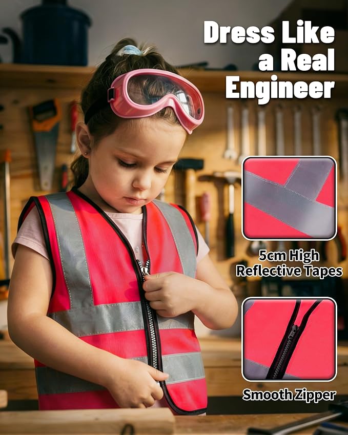 Kids Tool Set for Grils with Electronic Toy Drill & Tool Box | Toddler Tool Set STEM Pretend Play Construction Toys with Costume Vest, Girl Toys for 3 4 5 6 7 Year Old