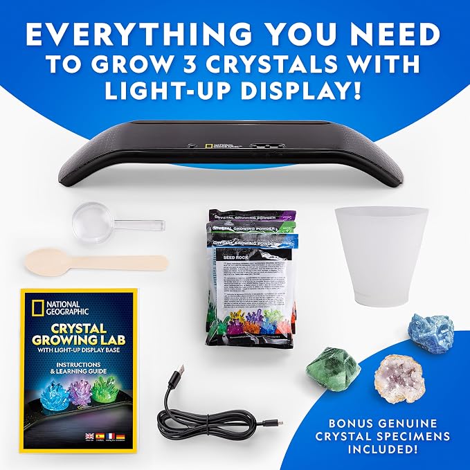National Geographic Geology Kit with Crystals, Gem Dig, & Rock Collection | Rock Collection Box, Crystal Growing Activity, Gemstone Dig Kit, Real Specimens, Hands-On Earth Science, Birthday Gift