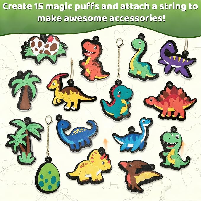 Richgv Magic Aqua Puffs, 3D Art Kit, Dinosaur, Mess-Free Paint by Number Craft for Kids, DIY Color & Inflate Activity, Travel & Creative Gift for Girls & Boys Ages 4, 5, 6, 7, 8, 9, 10