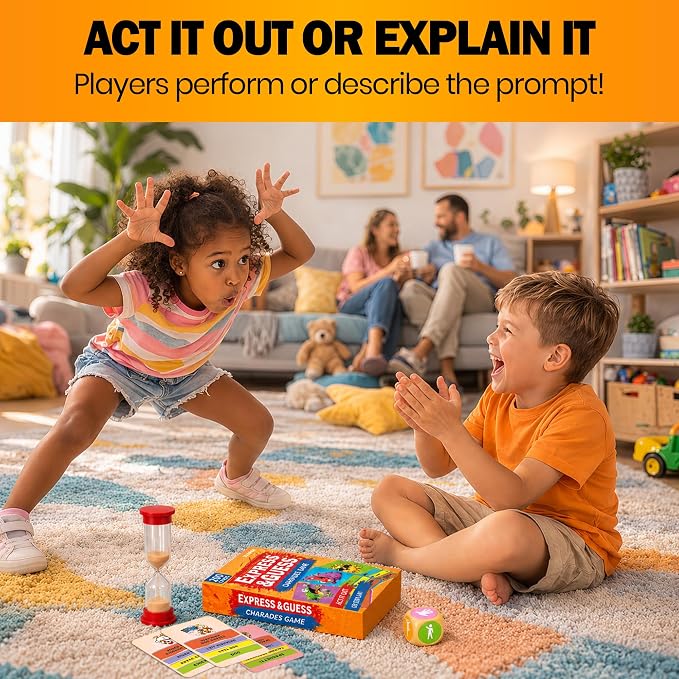 Charades Games for Kids 8-12 and Adults - Family Board Game for Kids 6-8 | 200 Acting and Explaining Cards with Timer - Express & Guess - Fun Card Games for Family Night and Travel