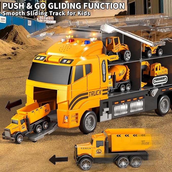 Toddler Boys Construction Truck Toy Set with Play Mat & Die-Cast Toy Cars | Toy Trucks for Boys Age 4-7, Construction Truck for Toddlers 3-5, Trucks for Kids Ages 4-8, Birthday & Christmas Gift for Boy
