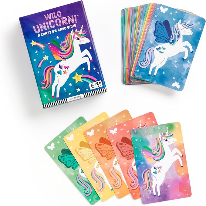 Mudpuppy - Wild Unicorn! Card Games for Kids | Ages 4+, Kids Version of Crazy 8s, Ideal for 3-4 Players, Unicorn Themed, Family Fun, Screen-Free Play, FSC Certified