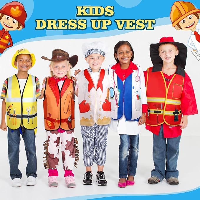 20 PCS Kids Dress Up Vest Community Helper Career Costumes for Role Play | 20 Pcs Kids Dress Up Costumes for Pretend and Play Doctor Police Fireman Construction Costume for Back to School Halloween