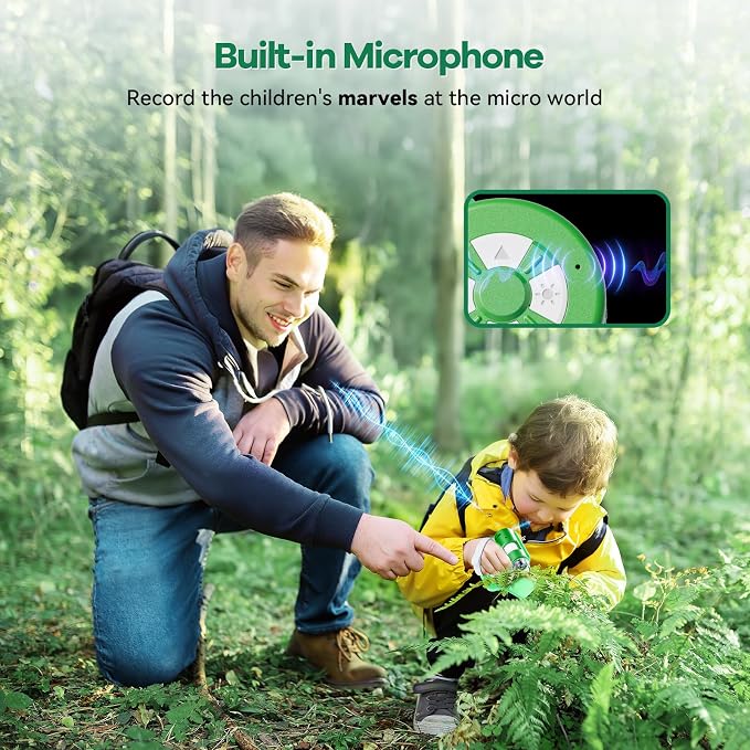 Hideal HP20 IPS Microscope for Kids: [3-in-1] [Easy and Fun] 2" Portable Handheld Microscope Miniscope, Pocket Mini Scope Educational Science Kit, Christmas Birthday Gifts for Kids, 32GB, Green