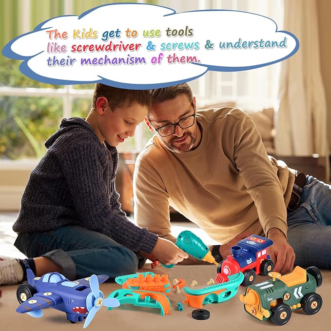 STEM Take Apart Toys for Boys Age 3-5 – Electric Building Toys Car with Motor & Drill | Educational Construction Set for Preschool, Kindergarten | Best Birthday Gift for Kids 4-8
