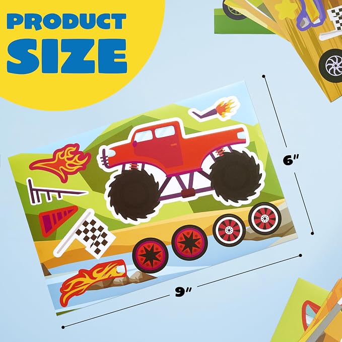 JOYIN 36 Sheets 9"x6" Make a face Stickers for Kids, Make Your Own Monster Truck Stickers, Crafts Birthday Party Favors, Goodie Bags Classroom Activities