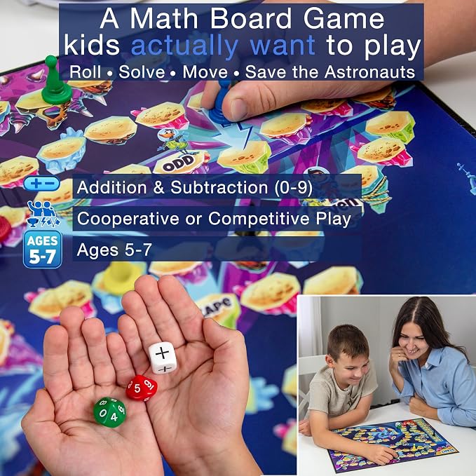 Sums in Space - Addition and Subtraction Math Games for Kids 5-7 | Practice Addition, Subtraction, Odds, Evens, Greater than Less Than and Cooperative Strategy For Kindergarten and 1st Grade
