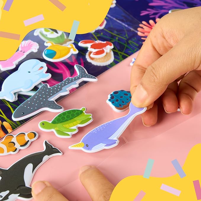 JOYIN Ocean Animals Reusable Sticker Book for Toddlers, 3D Sticker Book for Kids 3 4 5, Travel Essentials, Airplane Activity Toys, Crafts Gifts, Birthday Gifts
