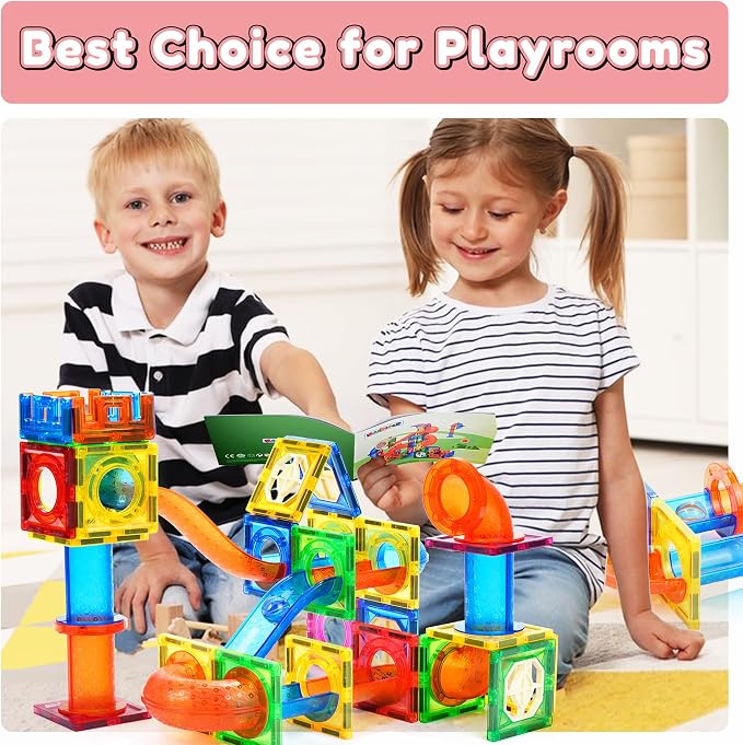 MAGBLOCK 85PCS Marble Run Magnetic Tiles Toy Building Blocks STEM Ages 5+ | Educational Brain Development Kit, Magnet Construction Toys for Boys Girls Kids Age 5 6 7+ Years Old