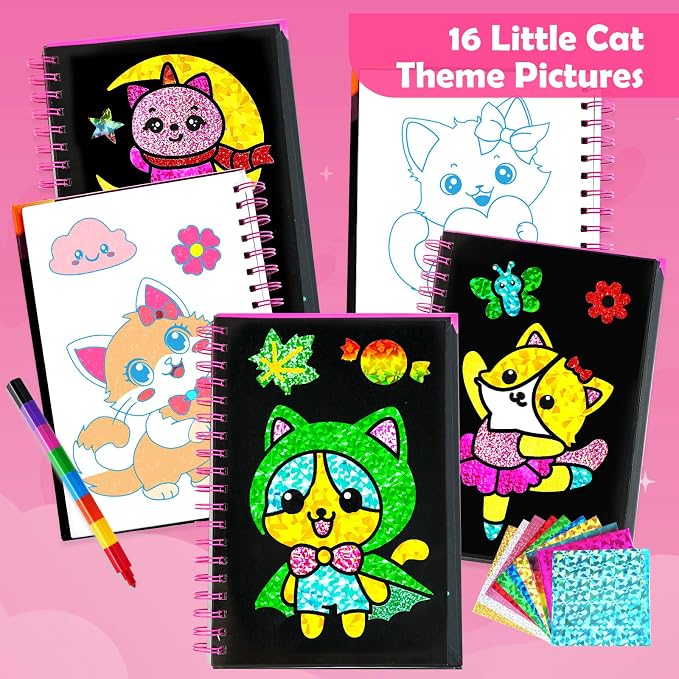 FUNNYB&G Foil Art Craft Kit for Kids, Sparkly Birthday Gift Toy for Girls | No Mess, Kids Ages 4-10 Create Sparkling Artwork, A Creative Gift for Birthdays, Holidays, Travel Activities,Screen-Free Fun