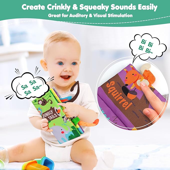 beiens Baby Books Toys, Tummy Time Touch and Feel Sensory Toys for Infant | Crinkle Cloth Book Toy for Baby 0-3-6-12-18 Months, Early Development Stroller Soft Toy, Newborn Shower Gift for Boy Girl