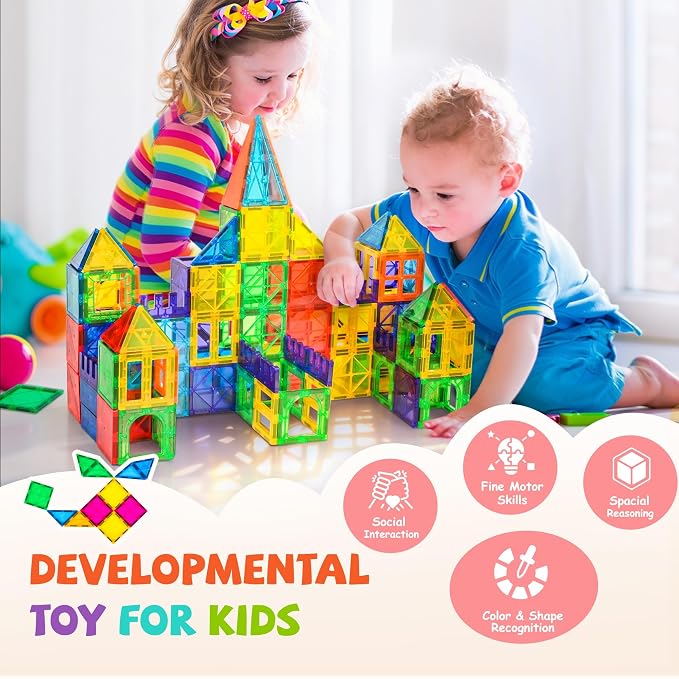 cossy 120Pcs Magnetic Tiles Magnetic 3D Building Blocks Set, Construction Toys for 3 4 5 6 7 8 Year Old Boy and Girl with Stronger Magnets, Educational Toys, Recreational, Conventional