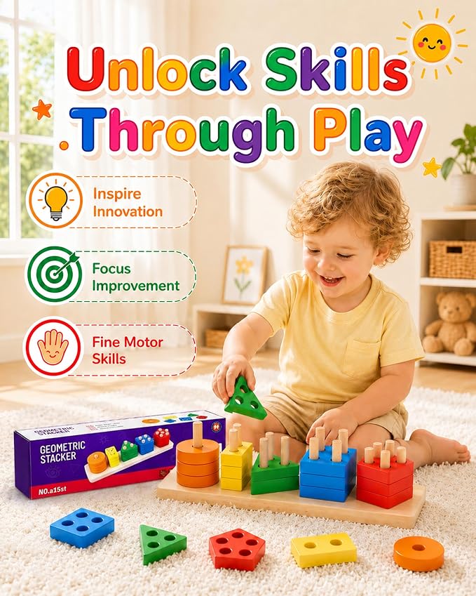 Montessori Toys for 1 2 3 Year Old Boys Girls Toddlers, Wooden Toys Gifts | Sorting Stacking Toys for Toddlers Kids Preschool, Educational Color Recognition Shape Sorter, Learning Puzzles Birthday Gift