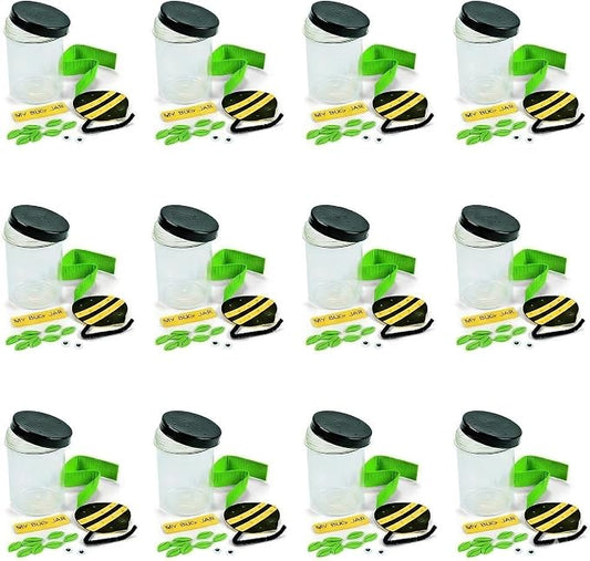 Fun Express Bug Catcher Kit for Kids - Makes 12 Bug Jars with Craft Supplies | Bug House Container with Ventilated Lids for Lightning Bug Catching | VBS Crafts, Bug Party Favors & Nature Explorer Kit