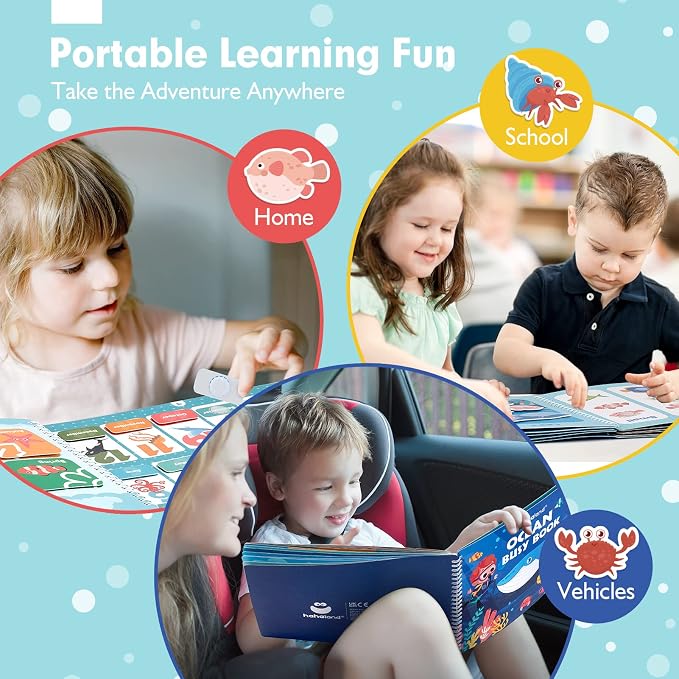 hahaland Busy Book for Toddlers 3-5, Preschool Learning Activities 27 Pages | Toddler Montessori Toys for 3 Year Old, 15 Educational Concepts, Learning Educational Travel Toys