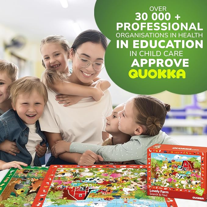 QUOKKA 100 Piece Puzzles for Kids Ages 4-6 – 4xSET Jigsaw Puzzles for Kids Ages 6-8 – Educational Search & Find Game with Animals, Bugs for Childrens 5-8 – Toddler Learning Toy Gift for Boys and Girls