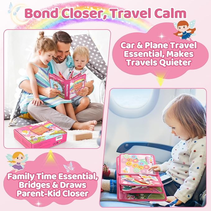 22 in 1 Busy Book for Toddlers 1-3, Sprite Montessori Toys for 1 Year Old with Fishing Game, Soft Sensory Toddler Busy Board, Airplane Travel Toys, Birthday Gifts for 1 2 Year 18 month Old Girl