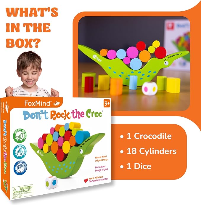 FoxMind Games Don't Rock The Croc, Toddler Boy Girl Games, Kids Games 3-5, Multiplayer 3 Year Old Board Games for Family Fun