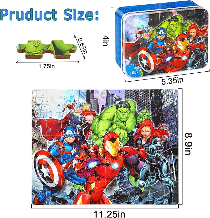 LELEMON Puzzles for Kids Ages 4-6,100 Piece Puzzles for Kids in Metal Box | Educational Childrens Kids Puzzles Jigsaw Puzzles for Kids Ages 6-8,100 Piece Puzzle Games Puzzle Toys for Girls and Boys