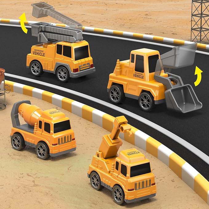 Beby Buty 8 in 1 Construction Trucks Cars Toys for Toddlers 3-5, Boy Toddler Car Truck Toys with Playmat and Light Sound, Birthday Gifts for 3 4 5 6 Year Old Boy