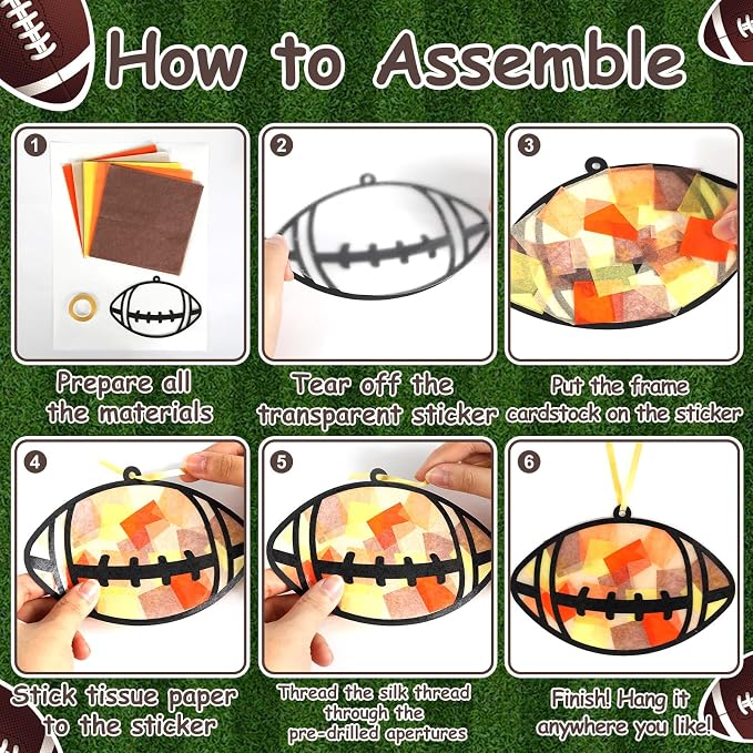 Qyeahkj 36 Set Football Suncatchers Crafts for DIY Rugby Sports Window Tissue Paper Craft Kit Hanging Decor for Sports Holiday Home Activity Art Project Birthday Party Favor