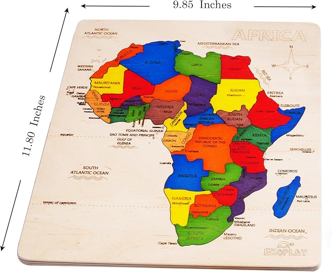 EKOPLAY’s Africa MAP Wooden Puzzle for Kids, 31 Piece Jigsaw Puzzle for School Kids, Learning Educational Toys Gifts for Boys Girls 4+ Years.