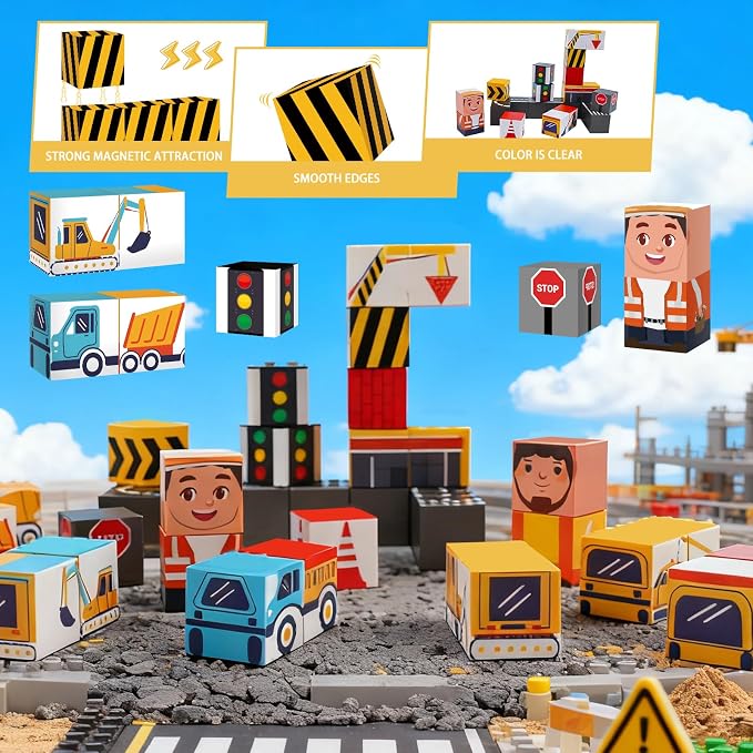 Travel Magnetic Blocks Toy Portable Construction Building Tiles | 40PCS Portable Magnet Building Tiles, Road Trip Activities for Toddlers Kids Ages 3-8, STEM Sensory Toy Birthday Gift for Boy