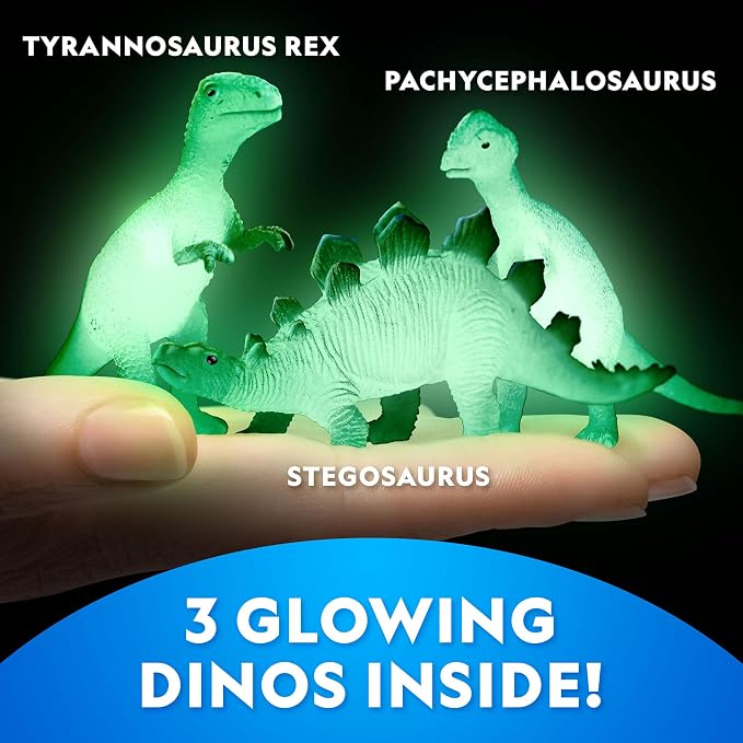 National Geographic Glow-in-the-Dark Rock and Dinosaur Dig Kit for Kids | 6 Glow-in-the-Dark Rocks and Dinosaurs, Glowing Dig Brick, Excavation Tools, Rock Collection, STEM Activity, Birthday Gift