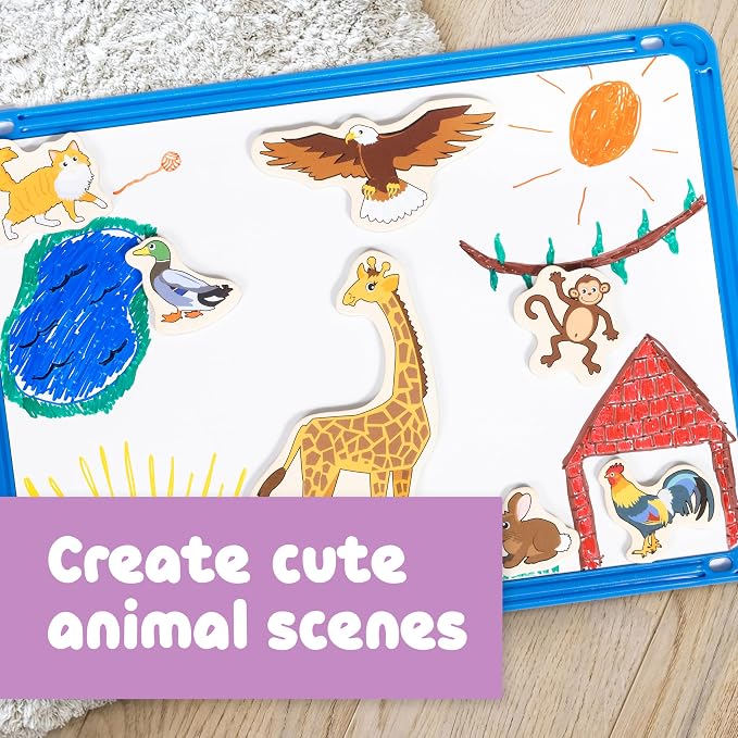 Spark & Wow Wooden Magnets, Animals, Set of 20 | Magnets for Kids Ages 2+, Open-Ended Play, Adhere to Fridges, Whiteboards and More