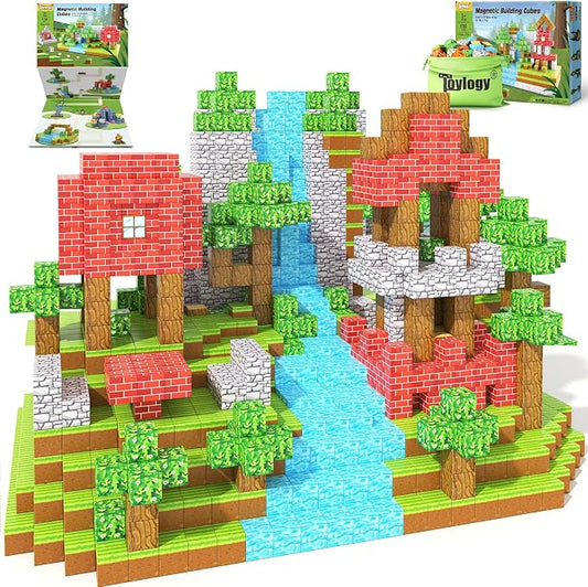 150PCS 1“ Magnetic Blocks Toys for Boys Kids, Mine Magnet World Forest Set | Sensory STEM Building Cubes for Kids, Ideal Construction Creative Toy Set, Birthday Gift for Toddler Boys Girls Ages 4-8 8-12
