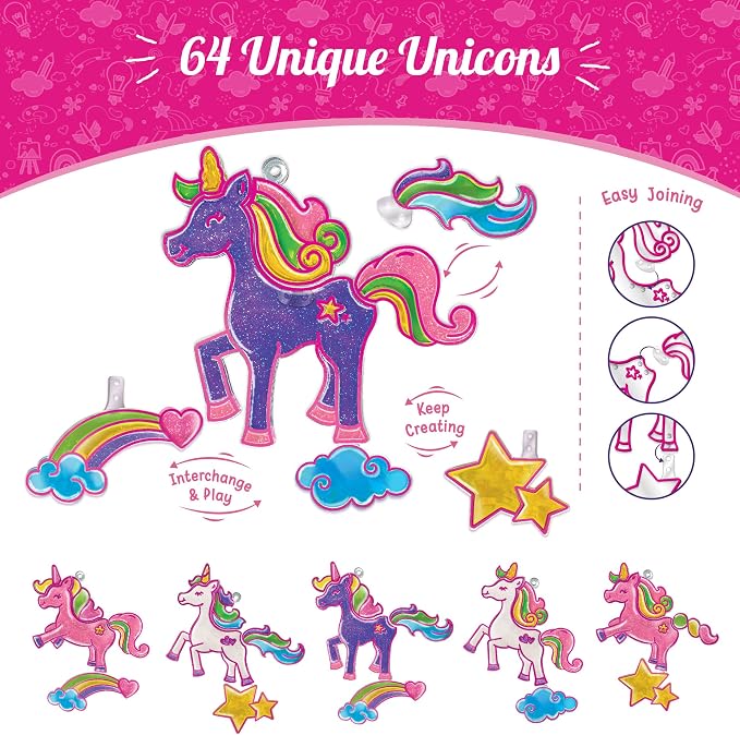 Imagimake Window Art - Princess & Unicorn, DIY Mess-Free Suncatcher Kit | Stained Glass Painting Craft Activity for Kids, Birthday Gift for Girls Ages 5,6,7,8,9,10,12 Years Old