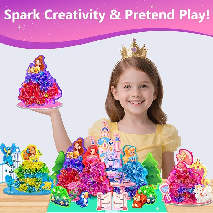 Poke in Magical Princesses, Christmas Birthday Gifts for 3 4 5 6 7 8 9 Year Old Girls, No Mess Girls Toys Age 6-8, DIY Arts and Crafts for Kids 4-6, Creative Activity Travel Toy