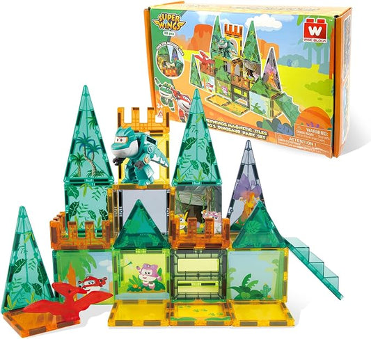 Magnetic Tiles with Tino Dinosaur Transformable Toy, STEM Building Blocks for Kids Ages 3-8, Travel Magnet Construction Set, Educational Dino Toys for Boys Girls Preschool Learning