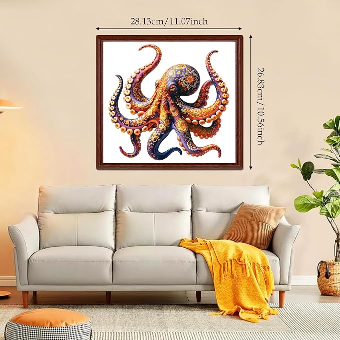 Wooden Puzzles for Adults, Octopus Jigsaw Puzzles for Adults, 5MM Unique Animal Shaped Wood Cut Puzzles 200 Piece, Fun Challenging Octopus Puzzles Gift for Kids Family Game Night Home Decor 10.5*11in