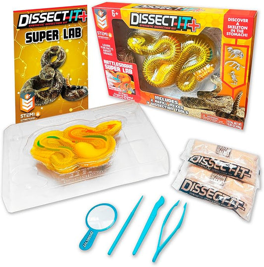 Dissect-It, Rattlesnake Dissection Kit, STEM Toys for Kids, Ages 6+ | Rattlesnake Anatomy, Examine Realistic Organs & Complete Skeleton, Then Rebuild with 2 Gel Refill Packs for STEM Learning