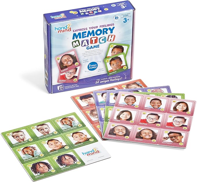 hand2mind Express Your Feelings Memory Match Game, Emotion Cards | Matching Game, Emotional Intelligence, Social Emotional Learning Activities, Social Skills Games