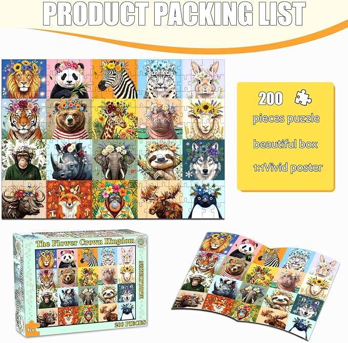 Puzzles for Kids Ages 6-8, 200 Piece Jigsaw Puzzles for Kids- Wild Animals | 200 Piece Jigsaw Puzzles for Kids Ages 8-12 Year Old and Adults.Colorful Children Puzzles for Girls and Boys Educational Toys