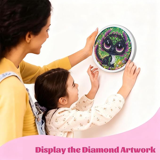 Gemozaic Dragon Diamond Art Kits for Kids Ages 8-12, Round Frame, 8 x 8 in | Black Dragon Diamond Art for Kids 10 Year Old, DIY Easy Kid Gem Painting, Cute Animal Arts and Crafts for Girl Birthday Gift