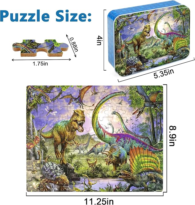 LELEMON Puzzles for Kids Ages 4-6,100 Piece Puzzles for Kids in Metal Box | Dinosaur Educational Kids Puzzles Jigsaw Puzzles,Children 100 Piece Puzzle Games Puzzle Toys for Girls and Boys