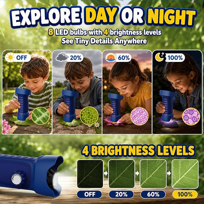 1000X Handheld Digital Microscope for Kids: Explorer 1080P Magnifying Glass | 2.4” IPS Portable Electronic STEM Outdoor Montessori Learning Toy, Birthday Gifts for 4 5 6 7 8-12 Year Old Boys Girls