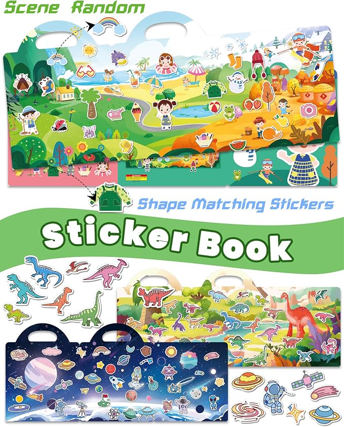 Walenced Reusable Sticker Book for Toddlers, Stickers for Kids, Toddler Toy | Toddler Craft Activities, Toddler Travel Toys, Boy Girl Birthday Gifts, Airplane Travel & Road Trip Essentials Kids