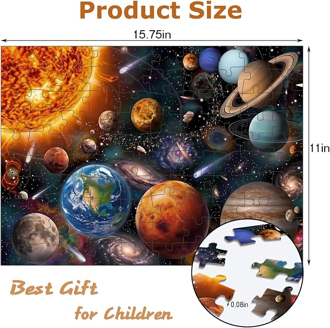 100 Piece Puzzles for Kids, Adults & Seniors, Educational Solar System Planets Jigsaw Puzzles for Kids Ages 4-6 5-8, Space Learning Toy Gifts for Boys and Girls - Every Piece is Unique