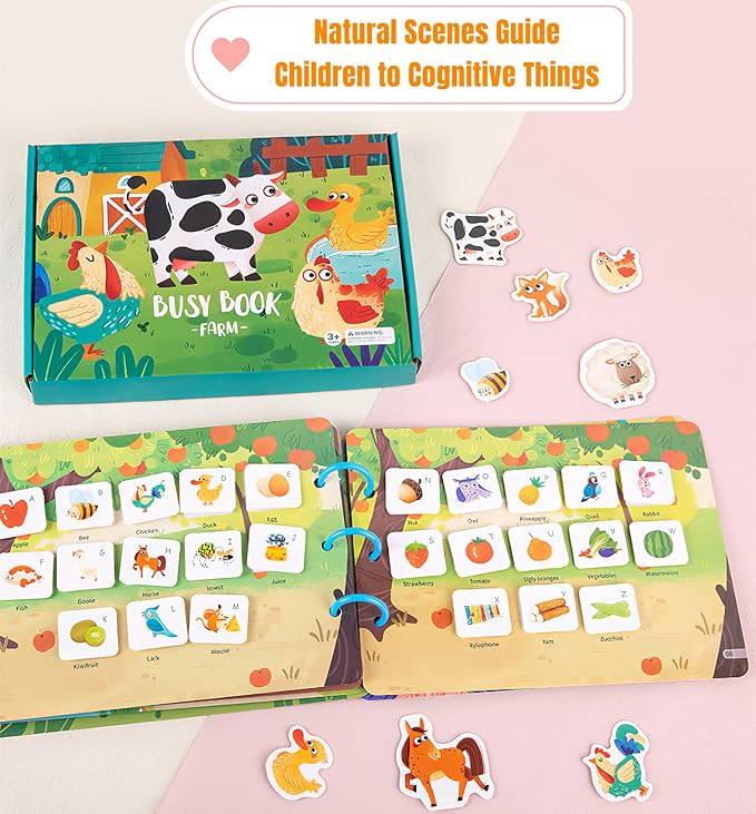 4 Pack DIY Montessori Busy Book, Montessori Quiet Book for Kids, Vehicle Life Skill Farm Dinosaur Preschool Learning Activities Learning & Education Toys