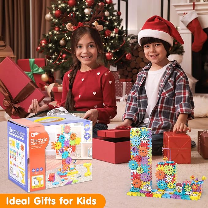 Building Toys, 234 Pieces Upgrade Gear Building Blocks Set | Kids Tool Set with Electric Drill, Kids STEM Kits Birthday Gifts for Boys Girls Age 3+
