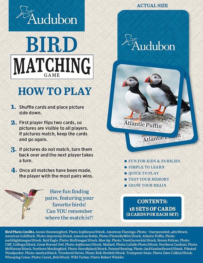 Masterpieces Officially Licensed Audubon Picture Matching Card Game for Kids and Families