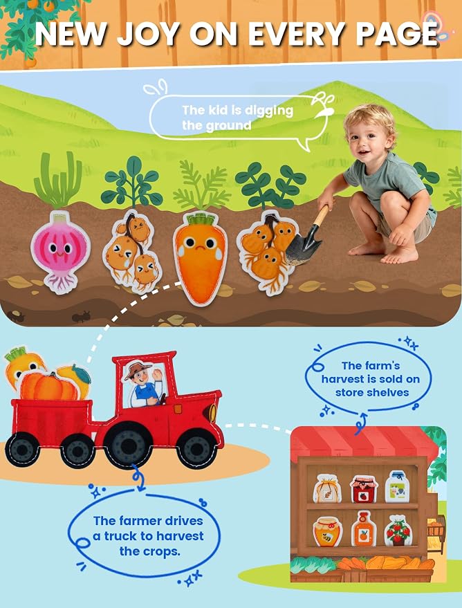 Busy Book for Toddler, Montessori Toys Busy Board, Farm Quiet Book | Travel toys, Learning activity, Travel essential, Boys Girls birthday gift, Soft felt book, BPA-free, Non-toxic, Screen-free