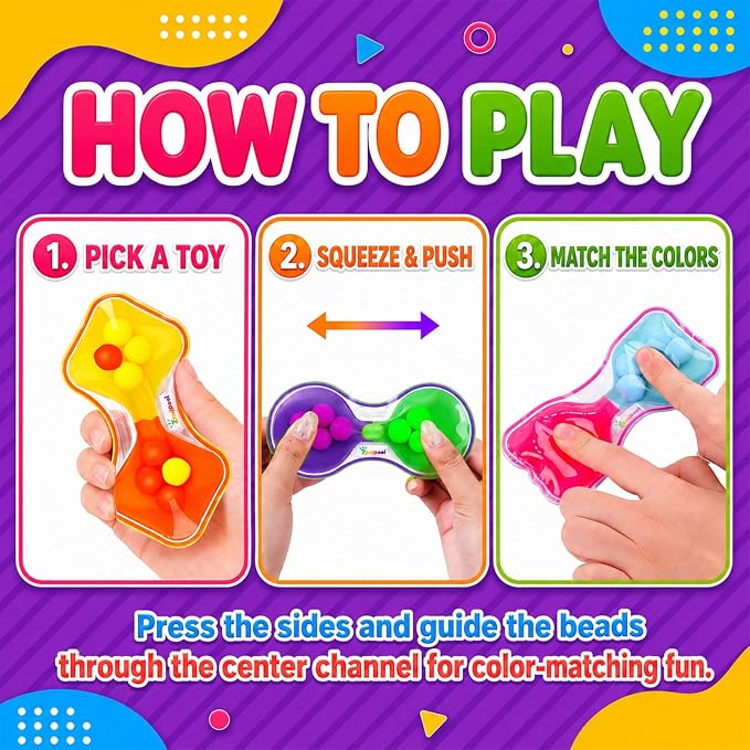 Sensory Fidget Toys for Kids Toddler: 4 Pack Color Sorting Squeeze Toys | Quiet Fidget Toys for Student Classroom - Sensory Calming Toys for ADHD Autism - Goodie Bags Stuffers